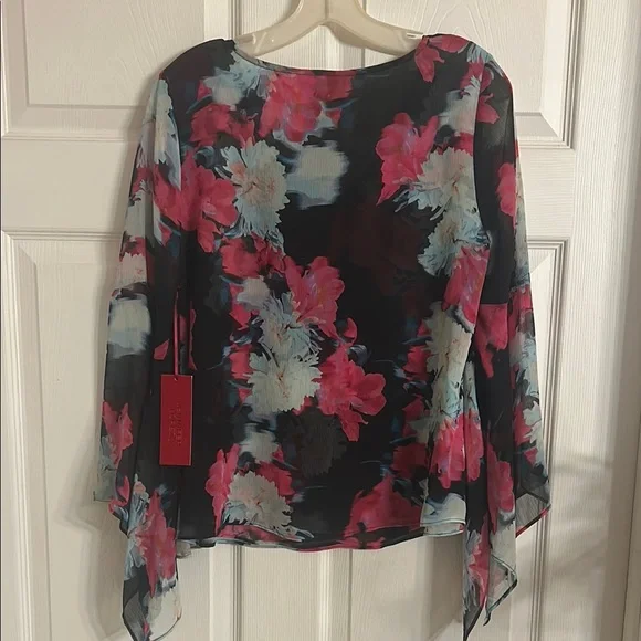 Floral Chiffon Women's Top - Black, Pink, Blue - Picture 2 of 2